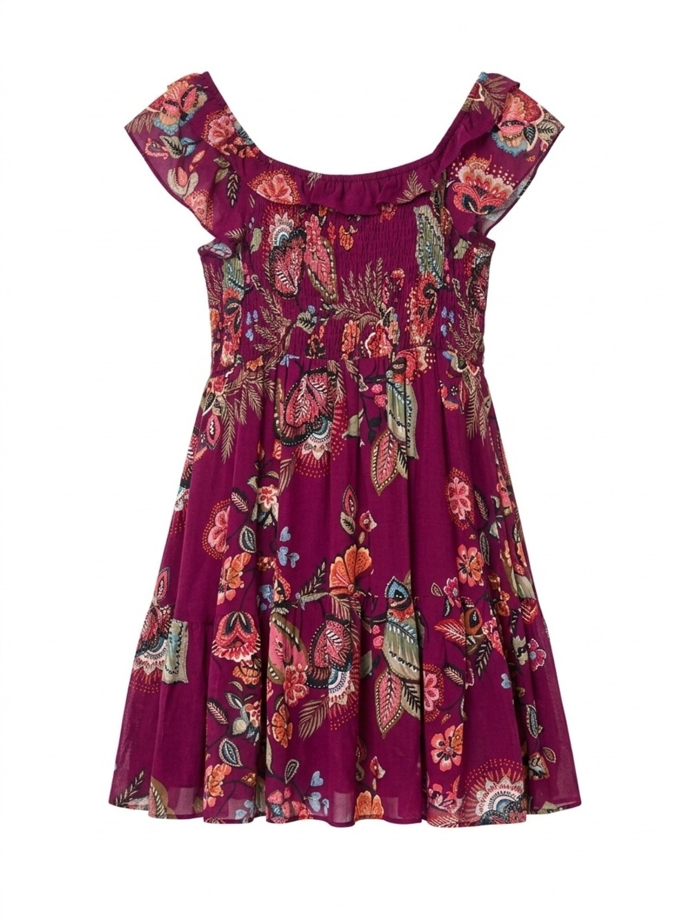 Maurices Plum Floral Smocked Casual Dress